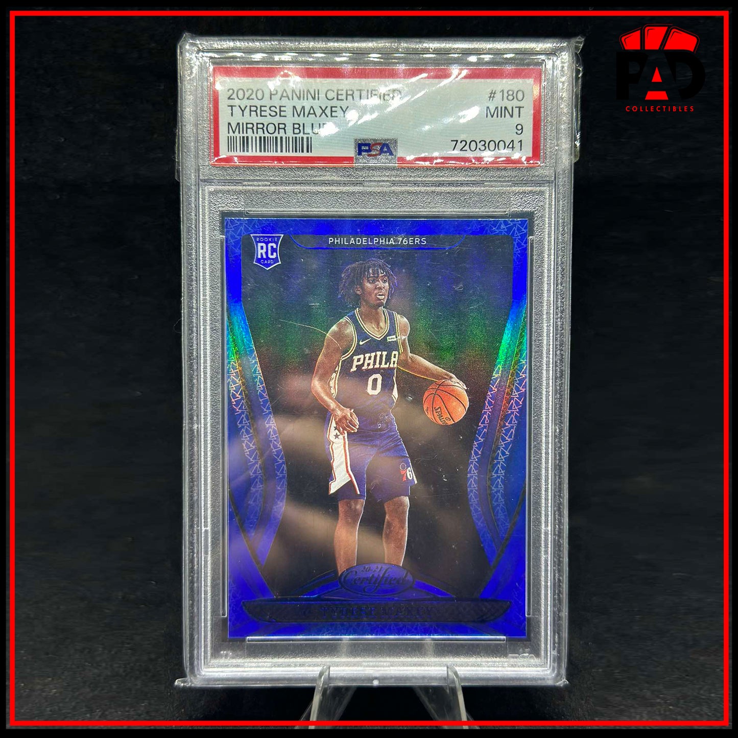 2020-21 Certified Mirror Blue Tyrese Maxey Rookie RC PSA 9