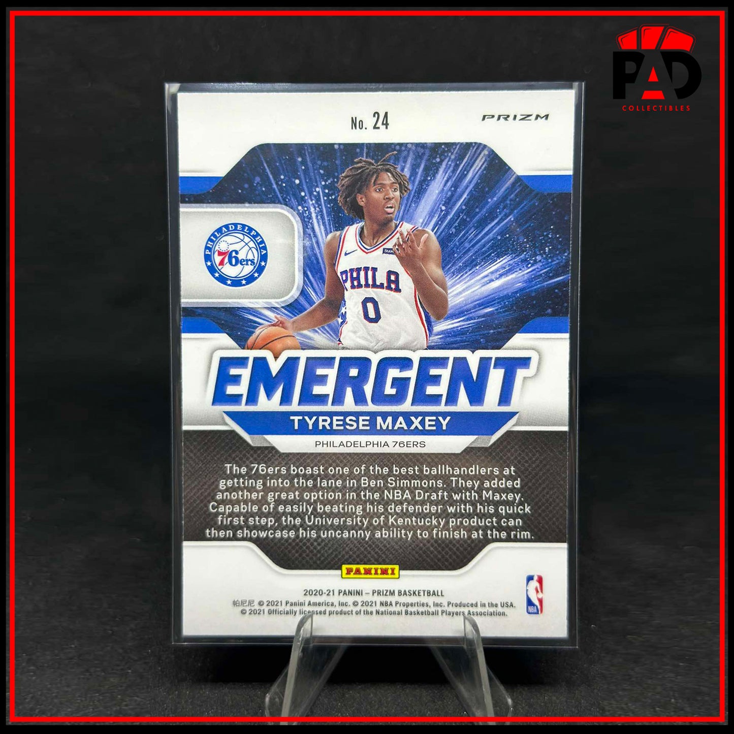 2020-21 Panini Prizm Tyrese Maxey RC Emergent Silver Prizm